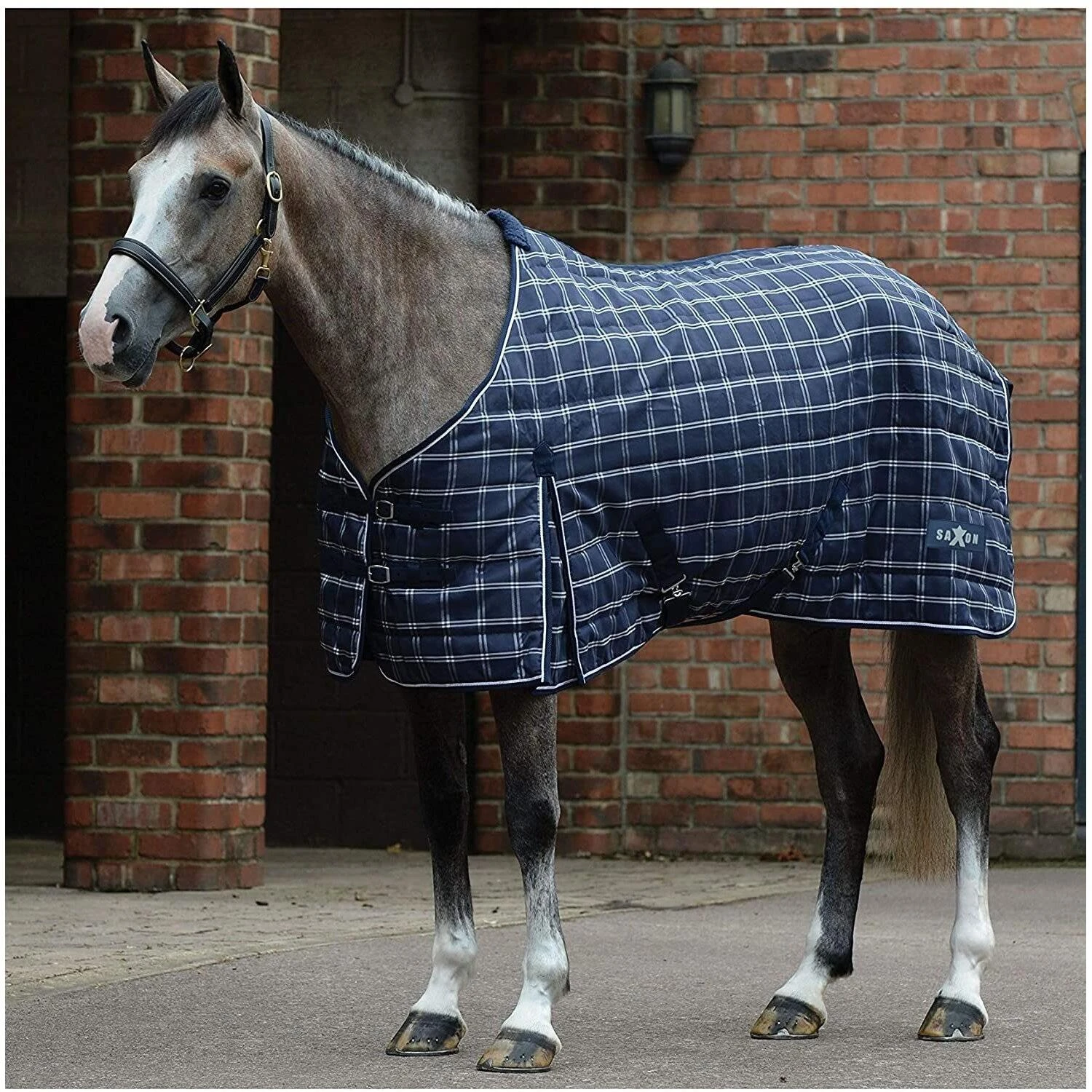 Saxon StandardNeck Plaid Midweight Horse Stable Rug (Navy/White) 2 Saxon StandardNeck Plaid Midweight Horse Stable Rug (Navy/White) - Image 2