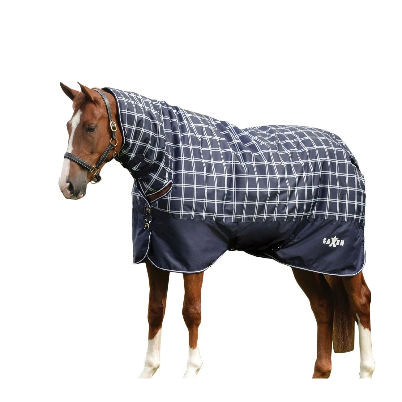 Saxon Defiant Combo Neck Plaid Midweight Horse Turnout Rug (Navy) 1 Saxon Defiant Combo Neck Plaid Midweight Horse Turnout Rug (Navy)