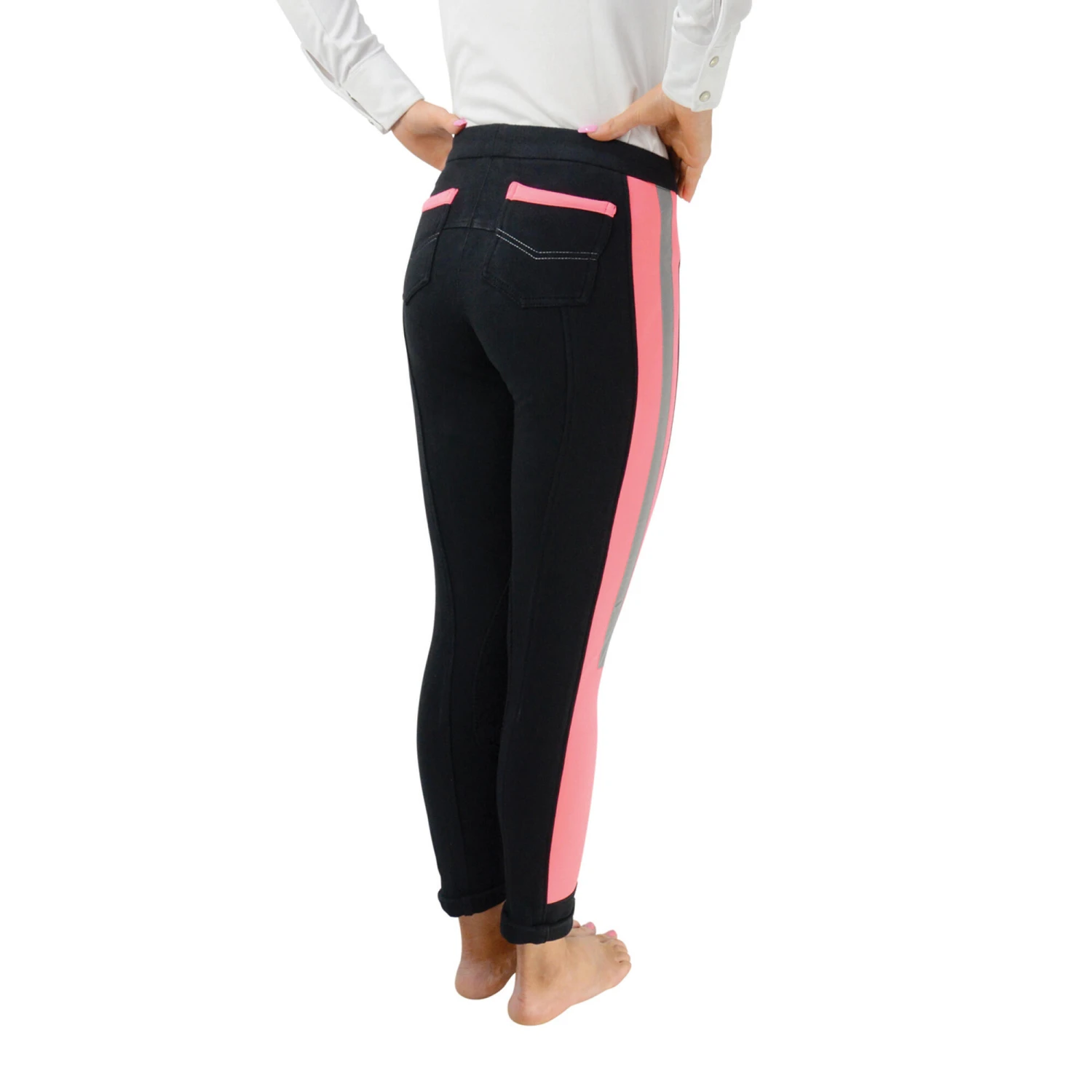 HyVIZ Reflector Ladies Riding Jodhpurs Pink Black 2 HyVIZ Reflector Ladies Riding Jodhpurs Pink Black - Image 2